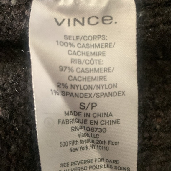 VINCE 100% Cashmere Mock Turtleneck Sweater Donegal Gray Brown Small - Picture 12 of 12